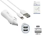 iPhone/iPad USB-opladningsadapter + Lightning-kabel, 1 m bilsæt, 12V, 2x USB 5V 3100mA, MFI-certificeret